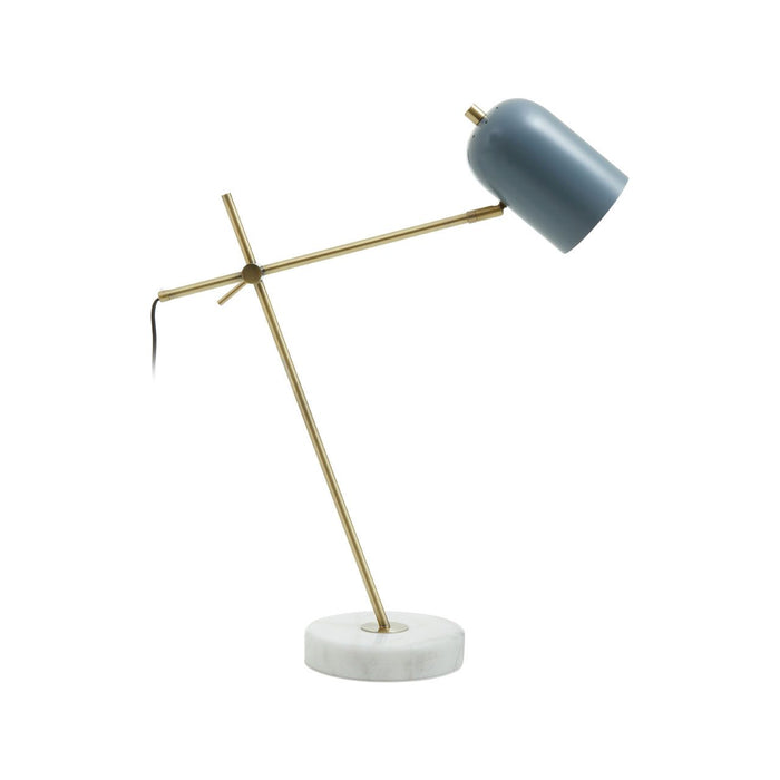 Brass Finish Grey Shade Desk Lamp with Round Marble Base