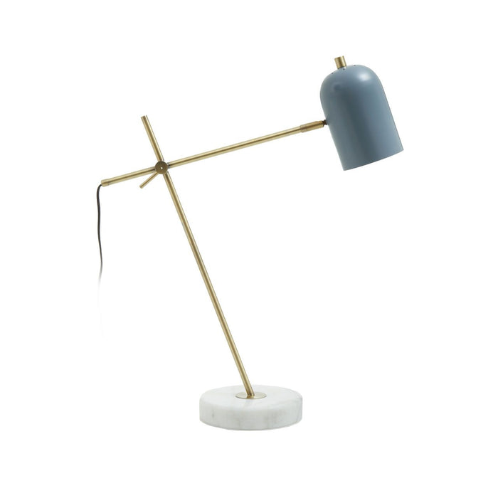 Brass Finish Grey Shade Desk Lamp with Round Marble Base