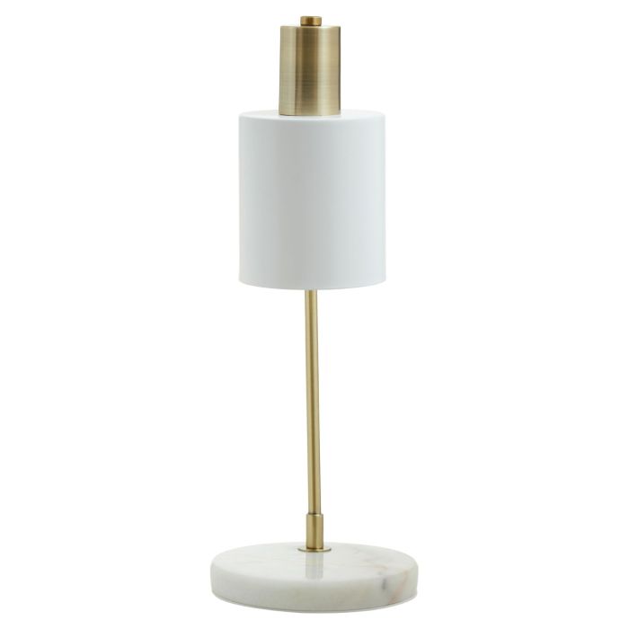 White Marble Base Brass Finish Curved Desk Lamp with White Shade