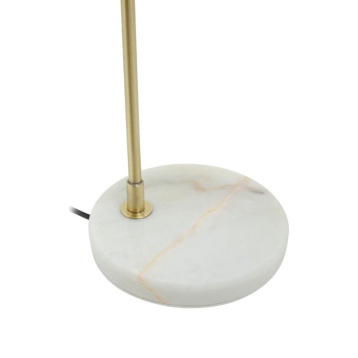 White Marble Base Brass Finish Curved Desk Lamp with White Shade