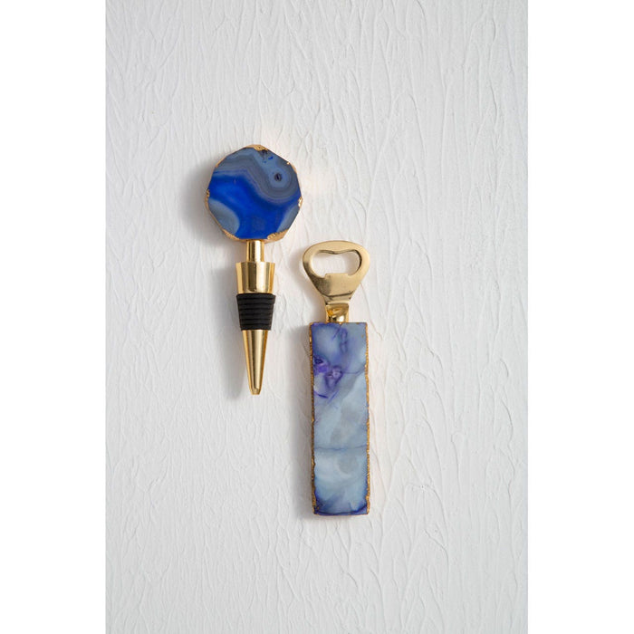 AGATA BLUE BOTTLE OPENER AND STOPPER SET - Modern Home Interiors