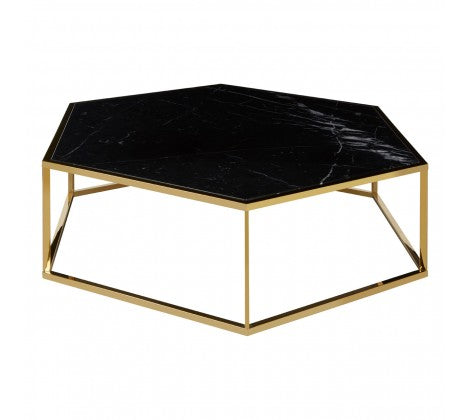 Piermount Hexagonal Black Marble Coffee Table - Modern Home Interiors