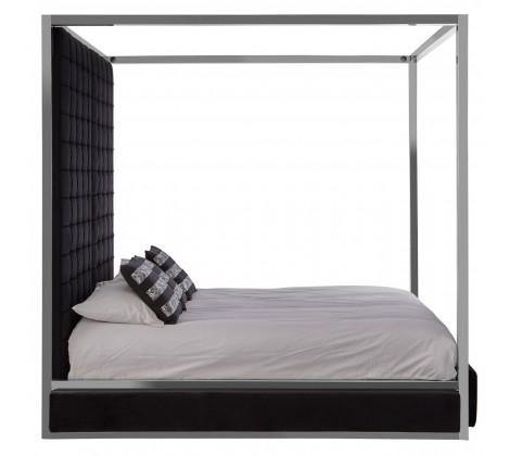 Piermount Black Velvet Luxury Canopy King Size Bed - Modern Home Interiors