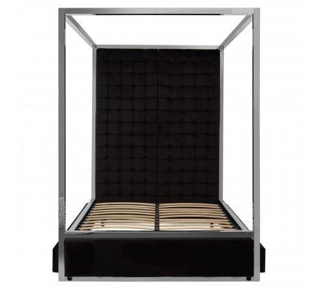 Piermount Black Velvet Luxury Canopy King Size Bed - Modern Home Interiors