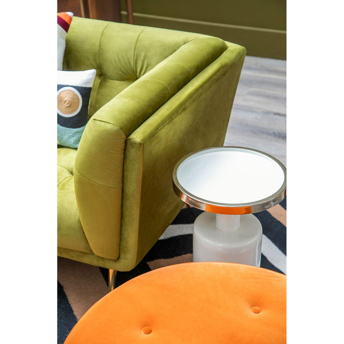 Manhattan Orange Velvet Button Tufted Footstool - Modern Home Interiors