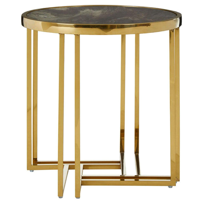 Tula Round Side Table with Marble Effect Top - Modern Home Interiors