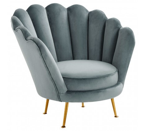 Ovala Light Blue Plush Velvet Scalloped Accent Chair - Modern Home Interiors