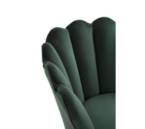 Ovala Deep Green Plush Velvet Scalloped Accent Chair - Modern Home Interiors