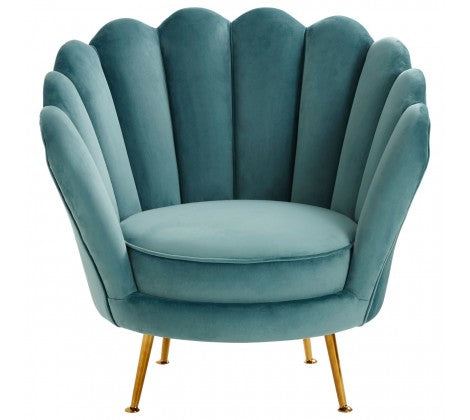 Ovala Blue Plush Velvet Scalloped Accent Chair - Modern Home Interiors