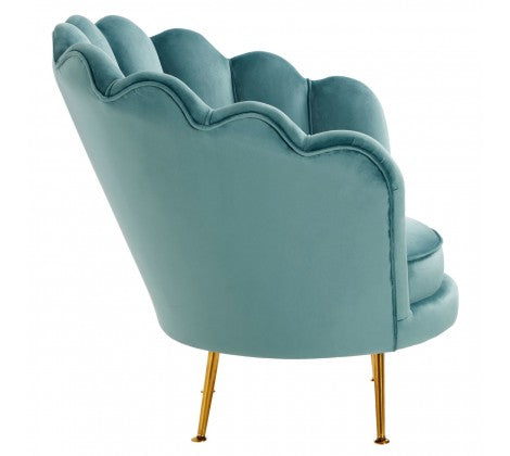 Ovala Blue Plush Velvet Scalloped Accent Chair - Modern Home Interiors