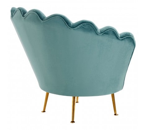 Ovala Blue Plush Velvet Scalloped Accent Chair - Modern Home Interiors