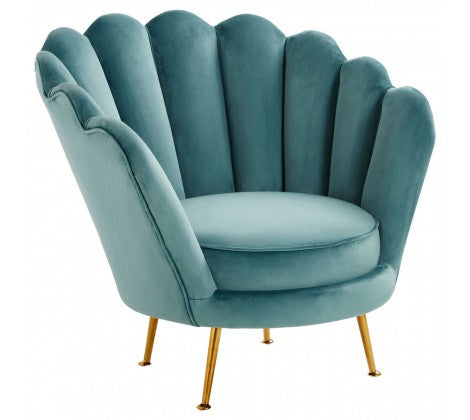 Ovala Blue Plush Velvet Scalloped Accent Chair - Modern Home Interiors