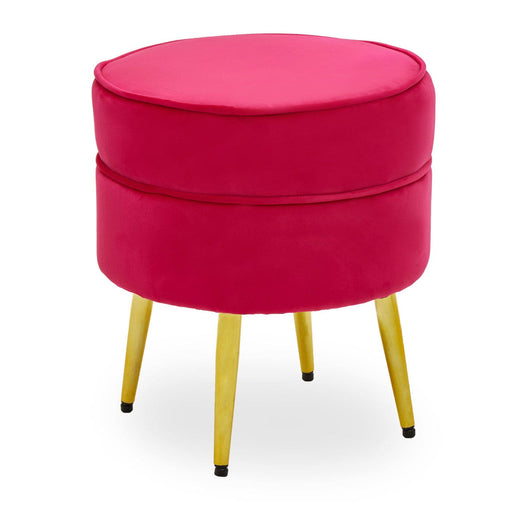 Tamra Round Velvet Footstool with Gold Legs - Bright Pink - Modern Home Interiors