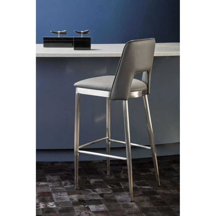 Glide Grey Leather & Chrome Bar Stool - Modern Home Interiors