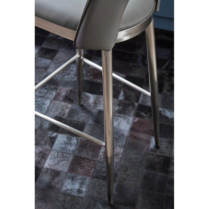 Glide Grey Leather & Chrome Bar Stool - Modern Home Interiors