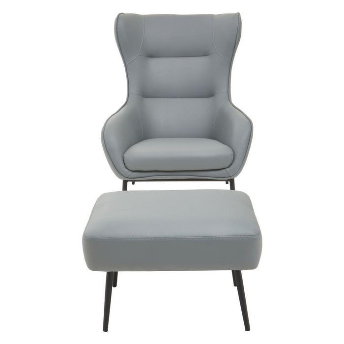 Grey Faux Leather Armchair + Footstool