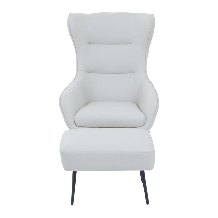 Stone White Faux Leather Armchair + Footstool