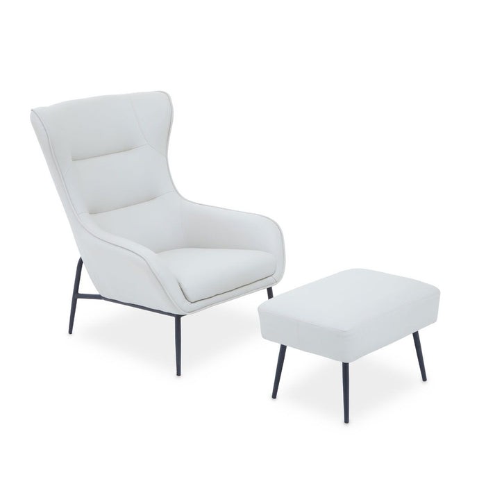 Stone White Faux Leather Armchair + Footstool