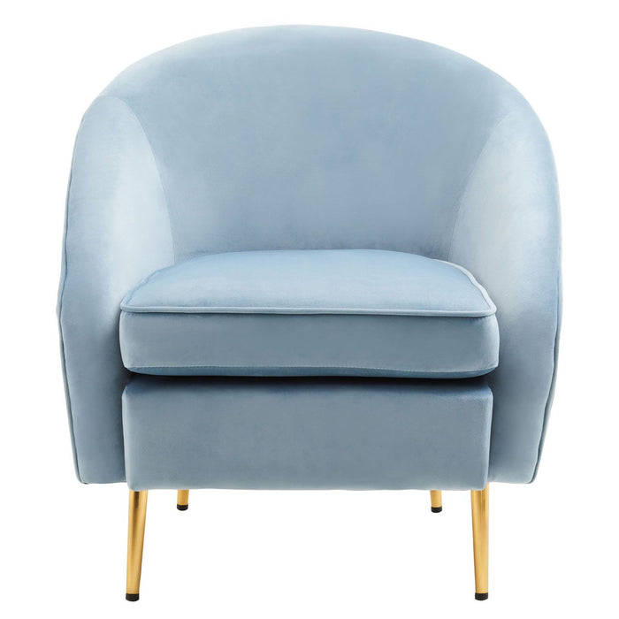 Aqua Blue Velvet Curved Foam Cushioned Armchair with Gold Legs