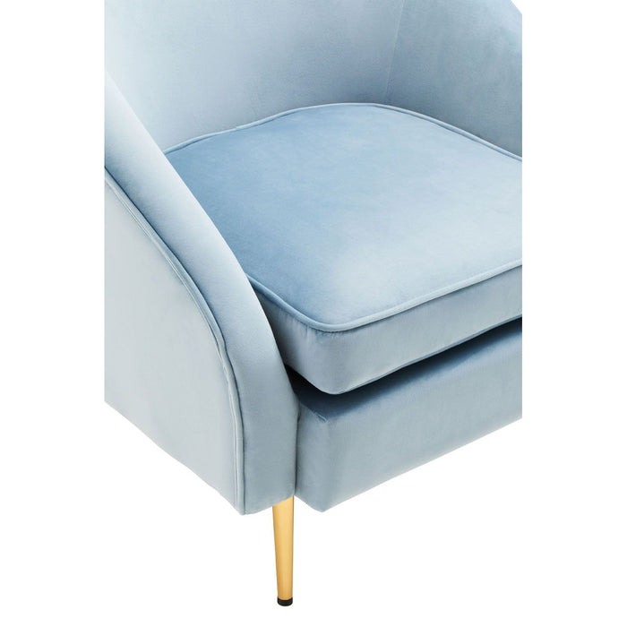 Aqua Blue Velvet Curved Foam Cushioned Armchair with Gold Legs