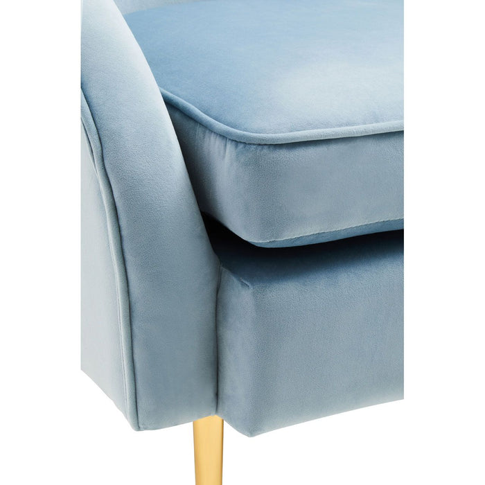 Aqua Blue Velvet Curved Foam Cushioned Armchair with Gold Legs