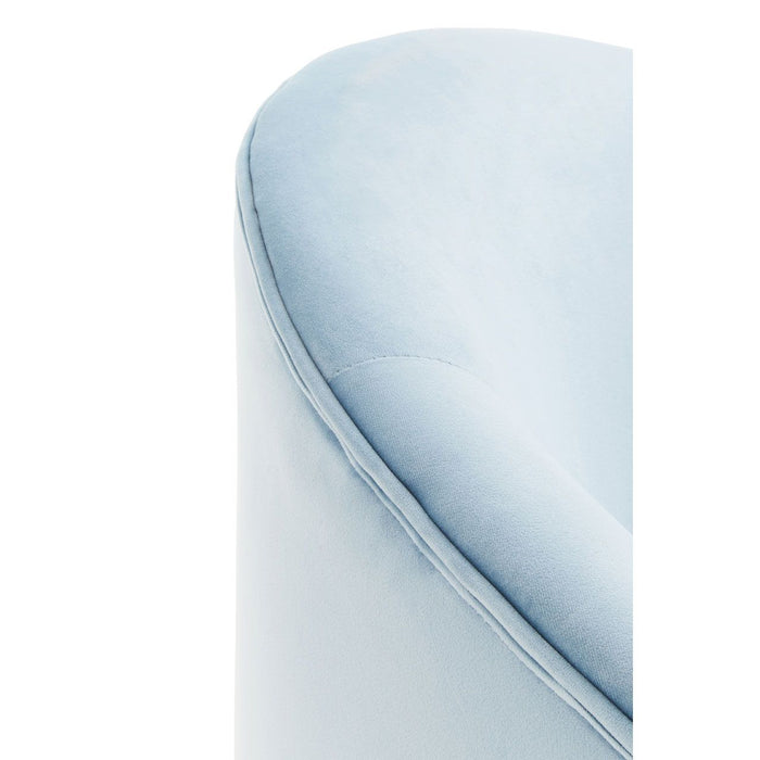 Aqua Blue Velvet Curved Foam Cushioned Armchair with Gold Legs