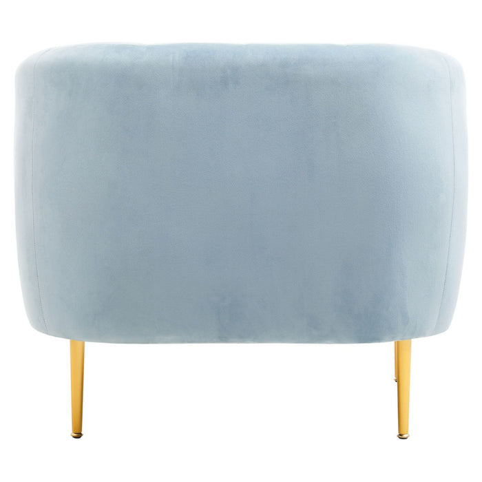 Aqua Blue Velvet Channel Tufting Foam Cushioned Armchair with Gold Legs