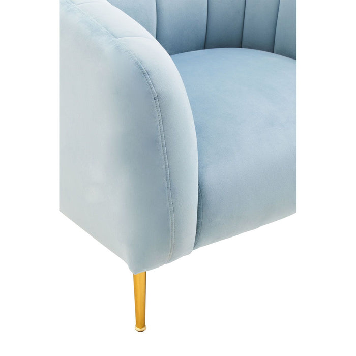 Aqua Blue Velvet Channel Tufting Foam Cushioned Armchair with Gold Legs