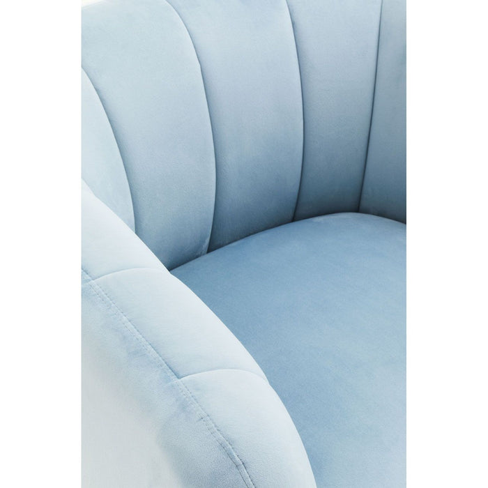 Aqua Blue Velvet Channel Tufting Foam Cushioned Armchair with Gold Legs