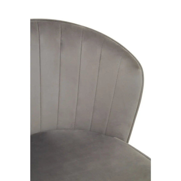 Grey Velvet Upholstered Curved Bar Stool with Pointed Black Gold Dipped Legs