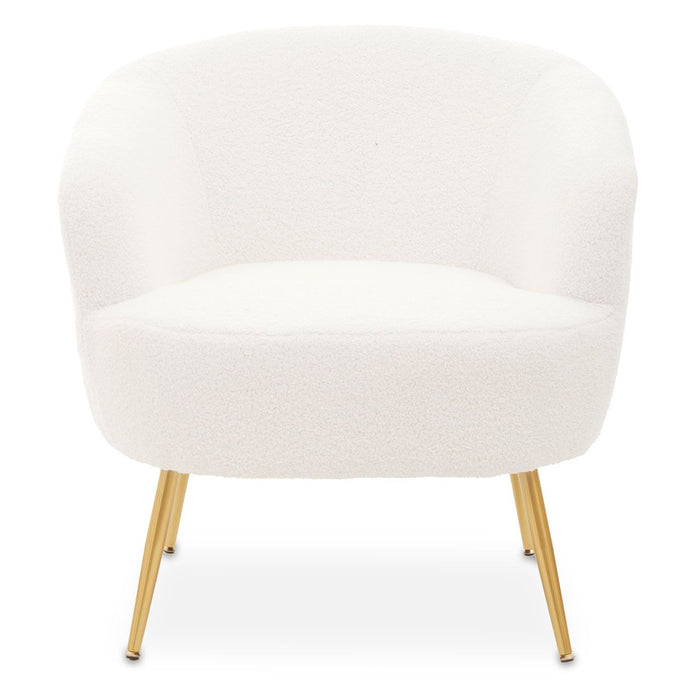 Plush White Furry Fabric Chair Metal Legs