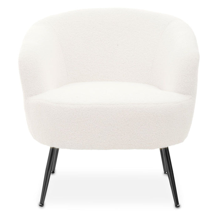 Plush White Furry Fabric Chair Metal Legs