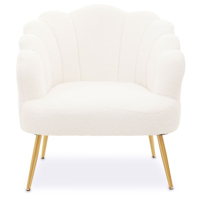 Plush White Furry Fabric Seashell Armchair Metal Legs