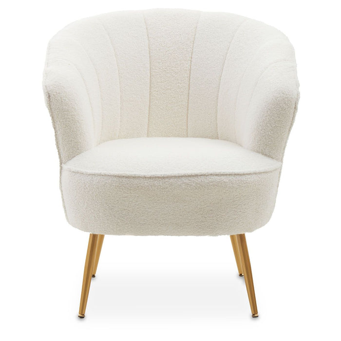 Plush White Furry Fabric Chair Metal Legs