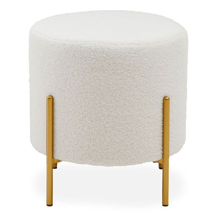 Plush White Furry Fabric Stool Metal Legs