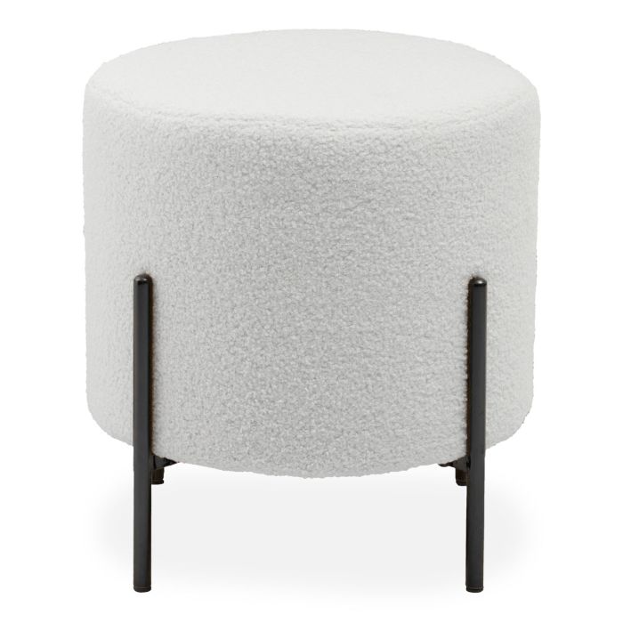 Plush White Furry Fabric Stool Metal Legs