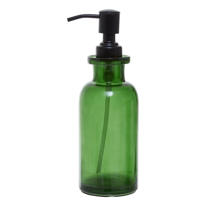 Green Glass and Black Metal Bathroom Soap Dispenser