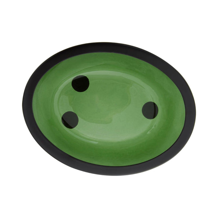 Green Glass and Black Metal Bathroom Soap Dish