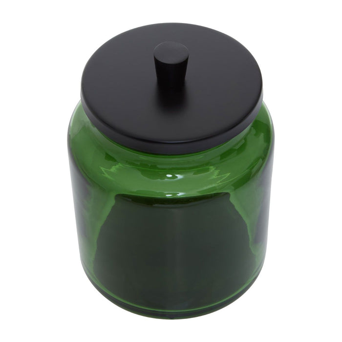 Green Glass and Black Metal Bathroom Storage Canister 300ml