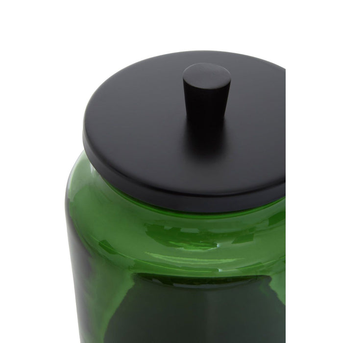 Green Glass and Black Metal Bathroom Storage Canister 300ml