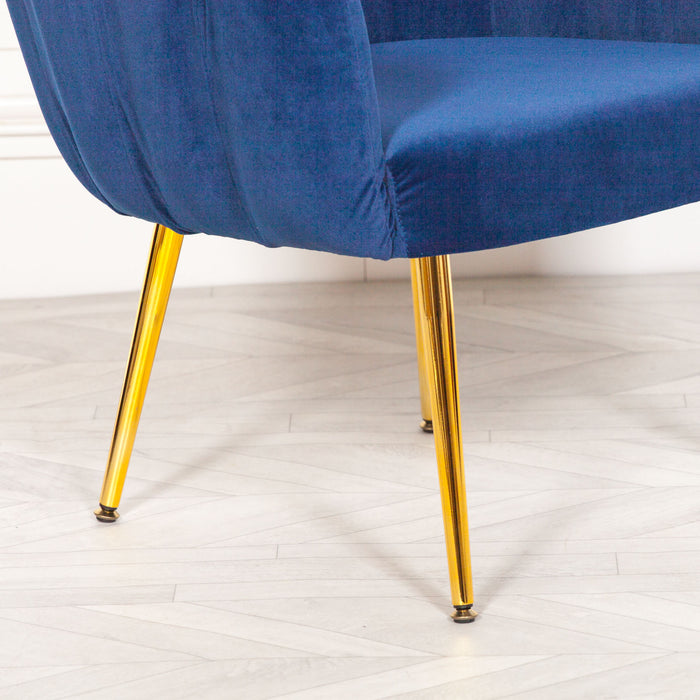 Deco Blue Velvet Accent/ Dining Chair with Gold Legs - Modern Home Interiors