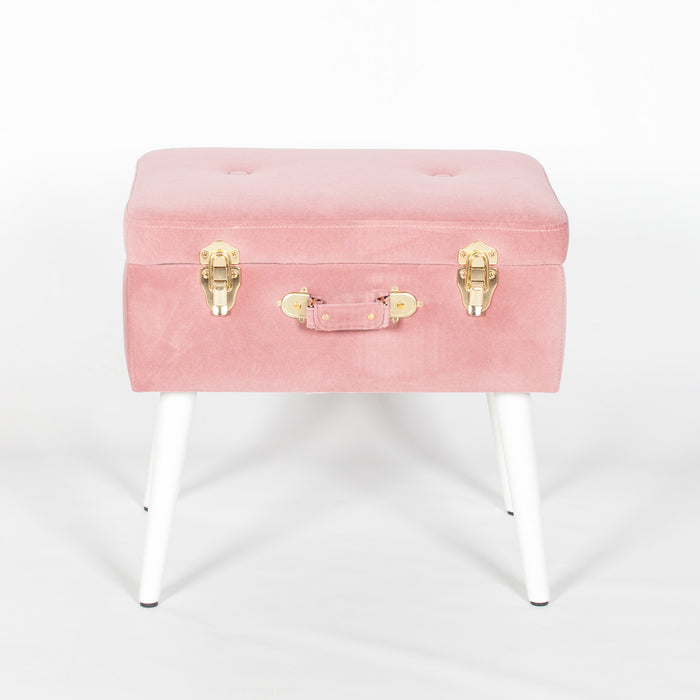 Chic Pink Suitcase Stool with White Legs - Modern Home Interiors