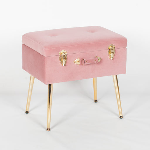 Chic Pink Suitcase Stool with Gold Legs - Modern Home Interiors