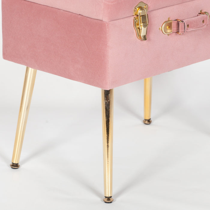 Chic Pink Suitcase Stool with Gold Legs - Modern Home Interiors