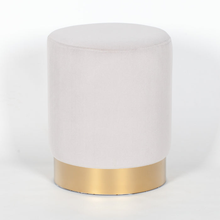 Light Grey Velvet and Gold Round Stool