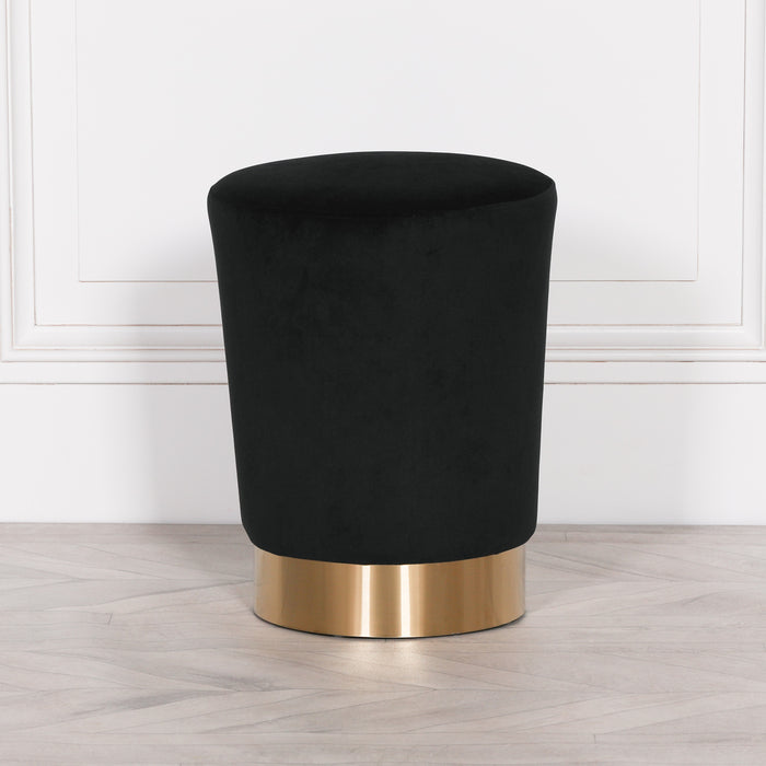 Black Velvet and Gold Round Stool