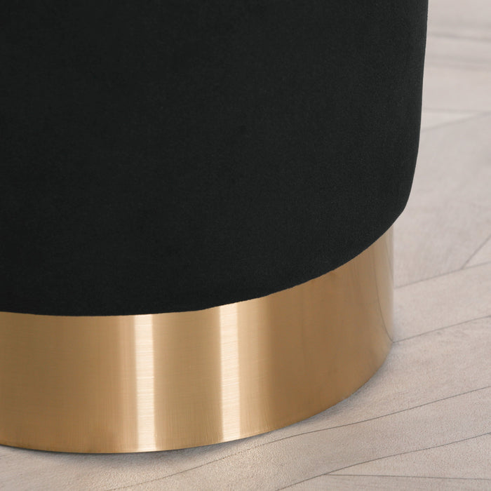 Black Velvet and Gold Round Stool