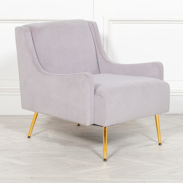 Grey Velvet Sofa Chair with Gold Legs - Modern Home Interiors