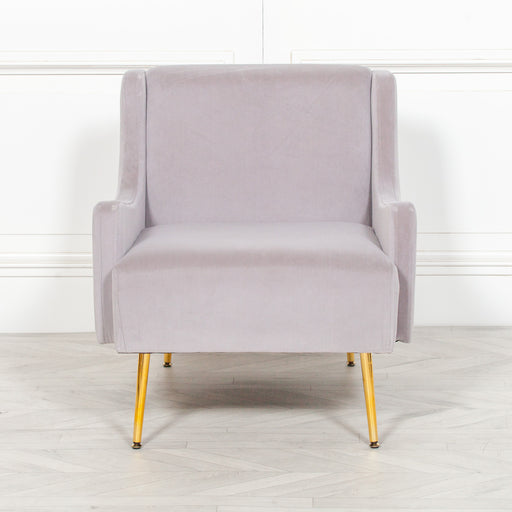 Grey Velvet Sofa Chair with Gold Legs - Modern Home Interiors