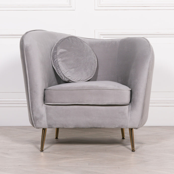 Grey Velvet Armchair With Cushion